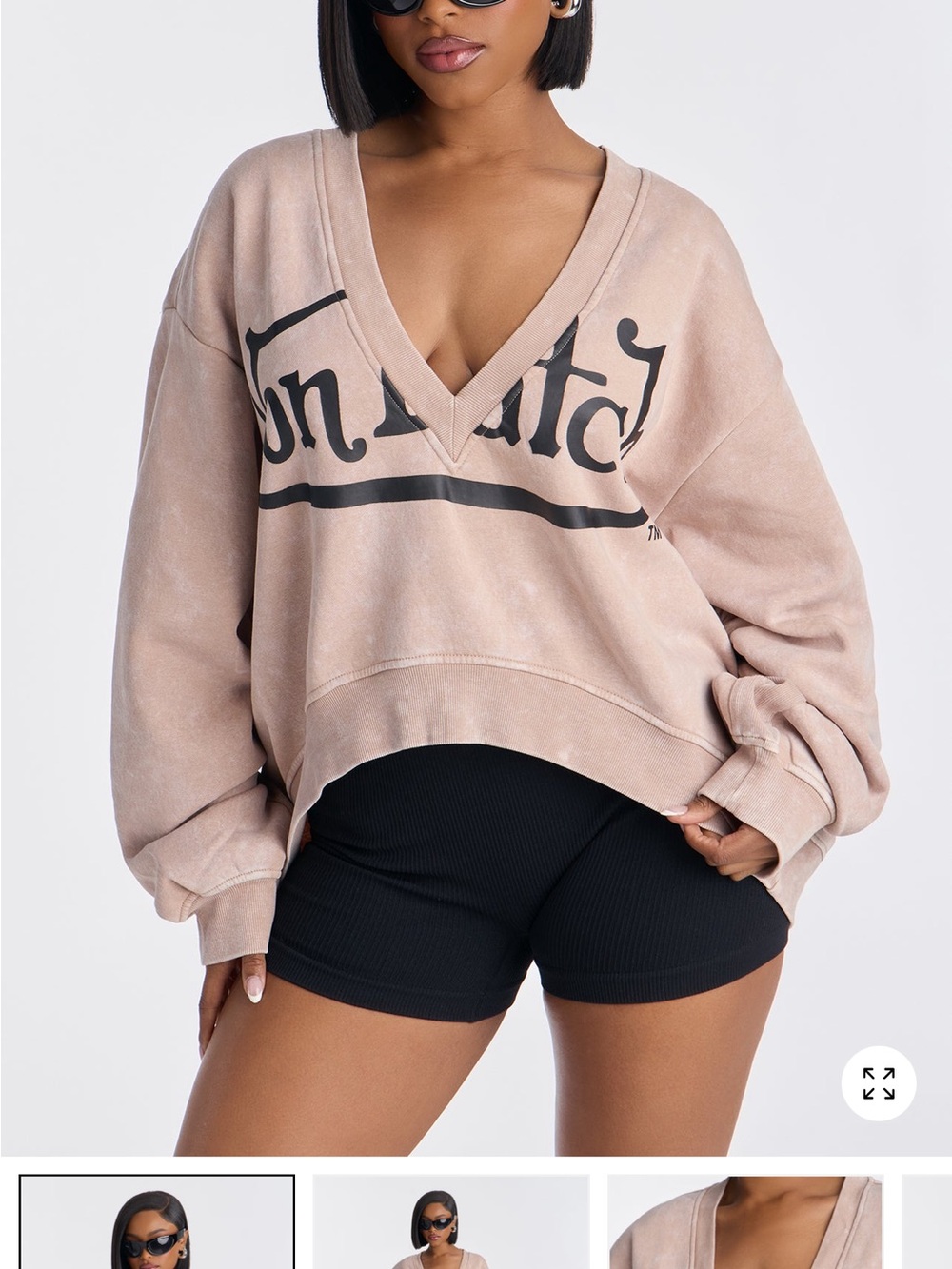 Von Dutch Taupe V-Neck Graphic Sweatshirt
